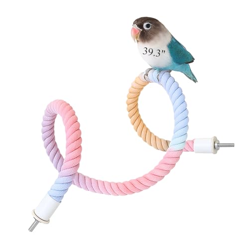 Nopikku Extra lange, biegbare Vogelseilstange für Käfig mit M5 x 30 mm Halterung, Farbverlauf, Baumwolle, Papageienständer, Spielzeug für Nymphensittiche, Wellensittiche, Lovebirds Käfig, Kletterseil von Nopikku