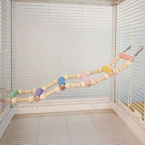Nopikku Vogelleiter zum Aufhängen, 6-stufig, Spielzeug für kleine bis mittelgroße Papageien, buntes Baumwollseil und Holzsprossen, Vogelkäfig, Kletterstange (zum Aufhängen, 39,9 x 11,9 cm) von Nopikku