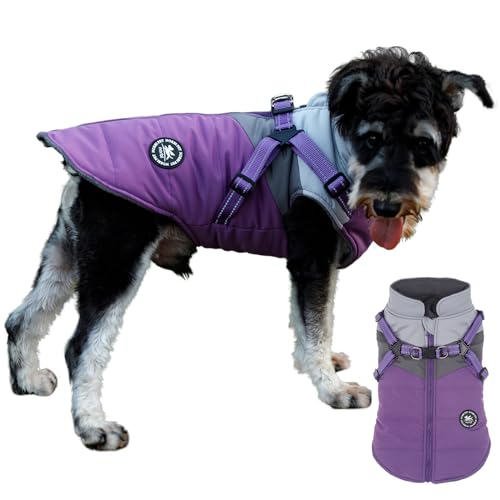 Norbi Haustier Warme Jacke Kleine Hunde Weste Geschirr Welpen Winter 2 in 1 Outfit Kaltwettermantel (X-Large, Purple-A) von Norbi