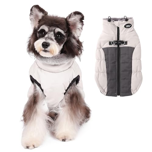 Norbi Hunde-Wintermantel, warmer Hundemantel, reflektierend, wasserdicht, Rollkragen, gemütliche Hundejacke (Größe L, Beige) von Norbi