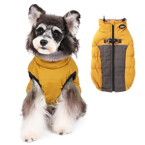 Norbi Hunde-Wintermantel, warmer Hundemantel, reflektierend, wasserdicht, Rollkragen, gemütliche Hundejacke (Größe L, Gelb) von Norbi