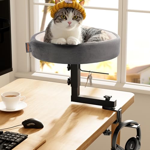NordMagood Katzenhängematte für den Schreibtisch - Verstellbares Katzenbett aus Metall mit Kopfhörer-Halter, kratzfestes Haustierregal für kleine Räume, moderner Schreibtisch Katzen Sitzstange für von NordMagood