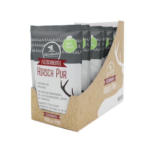 Nordheld Fleischbeutel Hirsch Pur | Hypoallergenes Hundefutter mit Hirsch als einziger tierischer Eiweißquelle | Super Premium Nassfutter für ausgewachsene | 6 x 400 g von Nordheld
