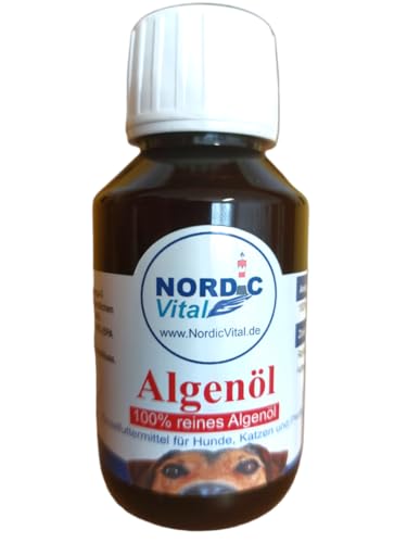 Algenöl rein und vegan, fischfreies Öl für Hunde, Katzen und Pferde, Omega-3 Öl ohne Zusätze, 100ml Flasche von NordicVital