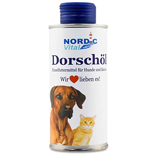Dorschöl 250 ml 100% rein in der Blechflasche für Hunde und Katzen -frischer Dorschlebertran als Futterzusatz und Barf Öl - Omega-3- & Omega-6 Fettsäuren von NordicVital