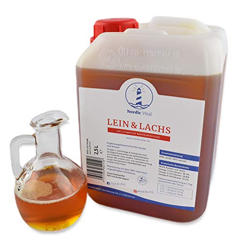 NordicVital Leinöl & Lachsöl für Hunde u. Katen 2,5L Kanister Barföl Mischung Omega 3, 6 und 9 – Naturprodukt. Perfekt zum Barfen NordicVital Leinöl & Lachsöl für Hunde u. Katen 2,5L Kanister Barföl Mischung Omega 3, 6 und 9 – Naturprodukt. Perfekt zum Barfen von NordicVital