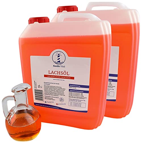 NordicVital Lachsöl 2 x 5 L (10L) Kanister für Hunde, Katzen u. Pferde 100% Premiumqualität - reich an Omega -3,-6 und -9 Fettsäuren, Barföl, Naturprodukt von NordicVital