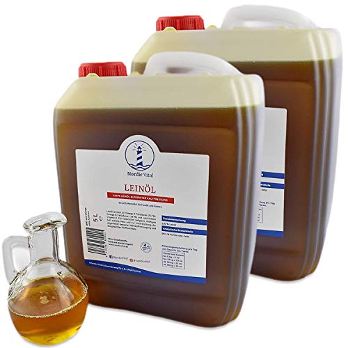 Leinöl für Pferde, Ponys, Hunde, Katzen- 2 x 5 Ltr. Kanister Premium100% ohne Zusätze garantiert und direkt aus erster Kaltpressung Reich an Omega-3 Fettsäuren von NordicVital