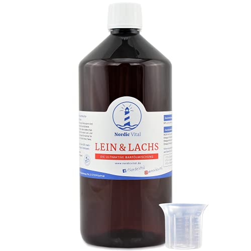 NordicVital Leinöl & Lachsöl 1000ml Flasche Barföl Mischung – Omega 3, 6 und 9 – für Hunde & Katzen Naturprodukt Perfekt zum Barfen NordicVital Leinöl & Lachsöl 1000ml Flasche Barföl Mischung – Omega 3, 6 und 9 – für Hunde & Katzen Naturprodukt Perfekt zum Barfen von NordicVital