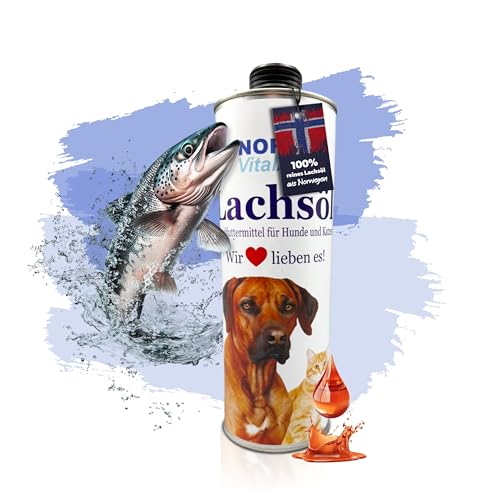 NordicVital Premium Lachsöl Hunde & Katzen 1000ml Weißblechdose – 100% Natürliches Fischöl/Fish Oil aus Norwegen Lachs – Reich an Omega 3&6 Fettsäuren – Barf Öl abgefüllt in Deutschland von NordicVital