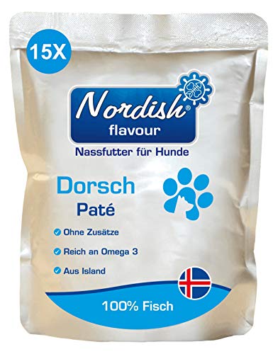 Nordish flavour Dorsch Nassfutter für Hunde aus 100% isländischem Fisch | Getreidefrei, Zuckerfrei | Dorsch 15x300g von Nordish flavour
