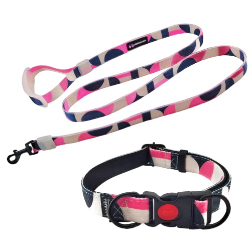 Hundeleine, 1,8 m, Hundehalsband und Leine, verstellbares Hundehalsband mit Sicherheitsverschluss, Nylon-Hundetrainingsleine mit bequemem Griff, Haustierhalsbänder für kleine Hunde (Rosaweiß) von Nordkawa