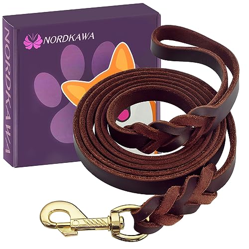 Hundeleine, Leder, 1,5 m/1,8 m/2,4 m, geflochtene Lederleine für Hunde, robuste Hundeleine mit Drehverschluss, weiches und langlebiges Leder, Trainingsleine für große, mittelgroße und kleine Hunde von Nordkawa