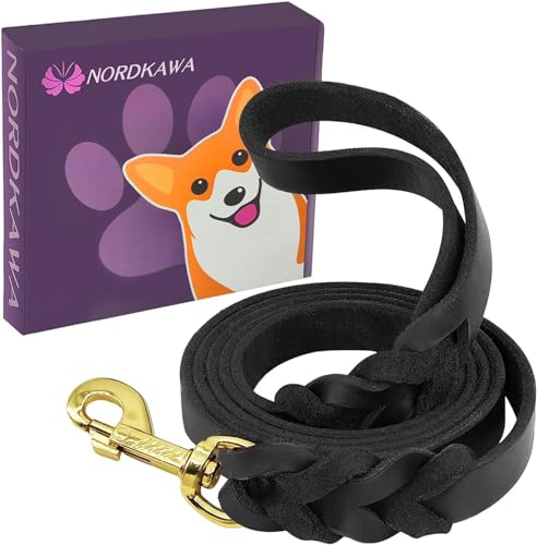 Leder-Hundeleine – 1,8 m x 1,9 cm geflochtene Lederleine für Hunde, robuste Hundeleine mit drehbarem Verschluss, weiches und langlebiges Leder, Trainingsleine für große, mittelgroße und kleine Hunde von Nordkawa