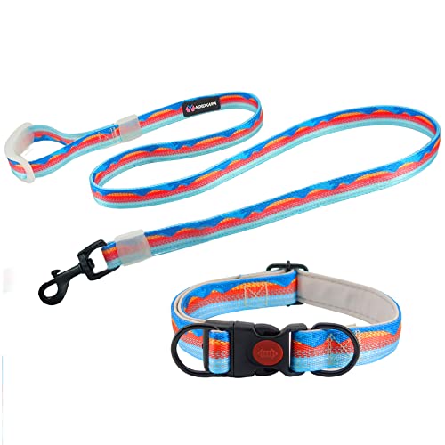 Nordkawa Hundehalsband und Leine, 1,8 m, verstellbares Hundehalsband mit Sicherheitsverriegelung, Nylon-Hundetrainingsleine mit bequemem Griff, Haustierhalsbänder für kleine Hunde (blaurot) von Nordkawa