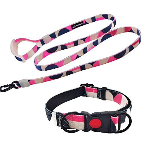 Nordkawa Hundehalsband und Leine, 1.8 m, Nylon-Hundetrainingsleine mit bequemem Griff, Haustierhalsbänder für mittelgroße und große Hunde (Rosaweiß) von Nordkawa