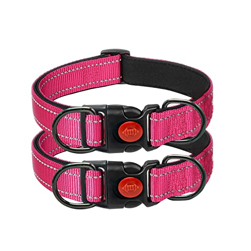 Nordkawa Reflektierendes Hundehalsband, verstellbar, taktisches Hundehalsband, weiches Neopren, gepolstert, atmungsaktiv, Nylon, für mittelgroße und große Hunde (Rosa) von Nordkawa