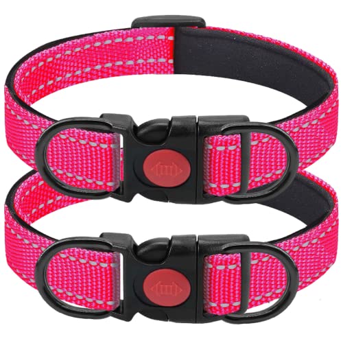 Reflektierendes Hundehalsband, weiches Neopren, gepolstert, atmungsaktives Nylon, verstellbares Nylon-Haustierhalsband für kleine, mittelgroße und große Hunde (Rosa, Größe S (2 Stück)) von Nordkawa