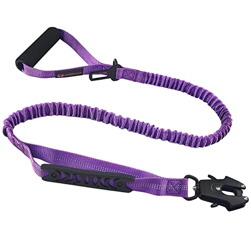 Taktische Hundeleine, Bungee-Hundeleine, kein Ziehen, mit Frosch-Clip, elastische Bungee-Hundeleine mit 2 Kontrollgriffen, reflektierend, Trainingsleine für große, mittelgroße Hunde (lila) von Nordkawa