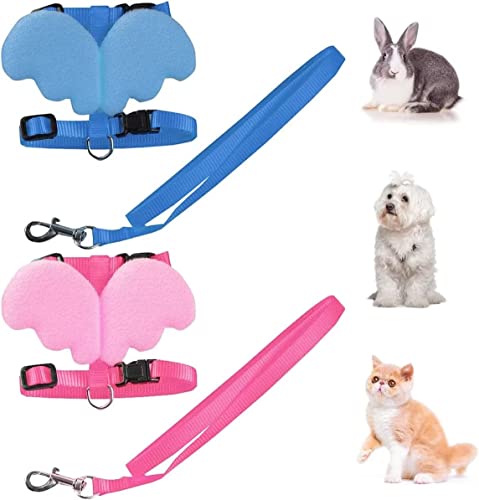 Norhogo 2 Stück Kaninchengeschirr und Leine verstellbares Kaninchengeschirr Katzengeschirr süßes Flügel Haustiergeschirr Set für Kleintiere Hasen Kätzchen Hunde(rosa/blau) von Norhogo