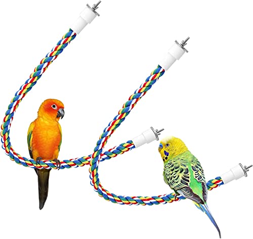Norhogo 2 Stück Vogelspielzeug Kletterspirale Papagei Kletterseil Vogelspielzeug Tau-Sitzstange Farbige Vogel Spielzeuge Baumwolle für Papageien Wellensittiche Nymphensittich(45/60cm) von Norhogo
