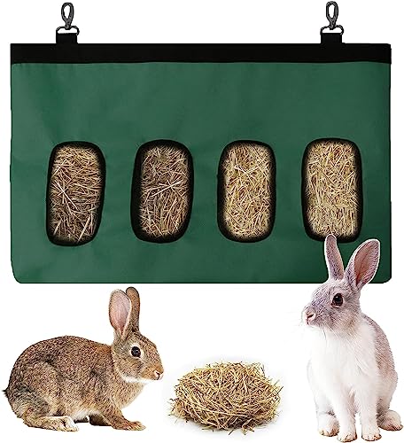 Norhogo 4 Fenster Heu Futterbeutel Aufbewahrung hängender Futtersack für Kleintiere, Meerschweinchen-Heutasche Aufbewahrung 600 D Oxford-Stoff für Hase Chinchilla Hamster Kleine Tiere, Grün von Norhogo