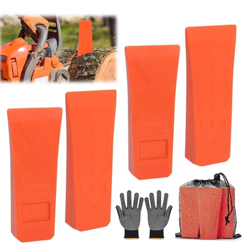 Norhogo 4 Stück 6“ Kettensägen-Fällkeile mit Spikes, Holzspaltkeil mit Tasche und Handschuhen, ABS Holzspaltkeile für Holzeinschlag und kontrolliertes Fällen von Bäumen von Norhogo