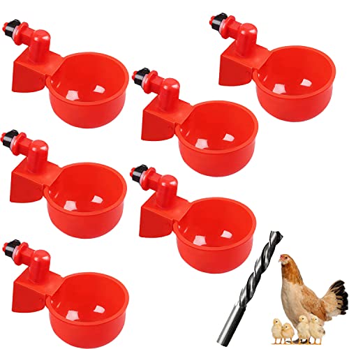 Norhogo 6 Stück Automatische GeflüGel Trinker mit 9mm Bohrer, Automatische Kunststoff Chicken Cups, Red Plastic Drinker Cup für Vögel, geflügel, Tauben, Hühner, Enten von Norhogo