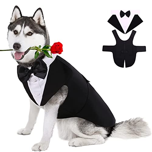 Norhogo Anzug und Bandana Set für Hunde, Formaler Smoking für Haustiere Formales Hochzeitshemd mit abnehmbarem Papillon für kleine mittlere große Hunde (Schwarz, XXL) von Norhogo
