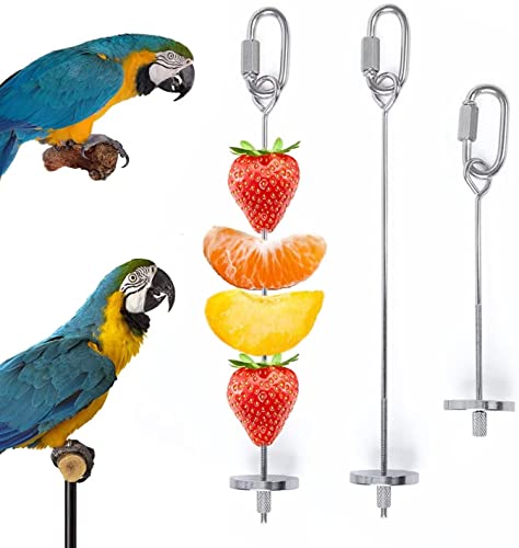 Norhogo Edelstahl Papageien Lebensmittel Vogel Obst Halter Edelstahl,Papageien Gemüsespieß, für Gemüse und Obst, zum Aufhängen, Vogelfutter-Spielzeug, Speer-Futterstation für Vogelkäfig-Zubehö von Norhogo