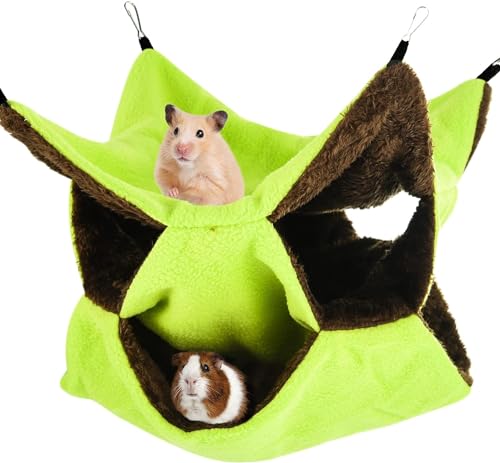 Norhogo Hängematte für Kleintiere, Kleine Dreischichtige Haustier-Hängematte, Weiche und Warme Haustiere Käfig Haustier Hängematte für Chinchilla-Papagei -Frettchen-Eichhörnchen-Hamster-Ratte (Grün) von Norhogo