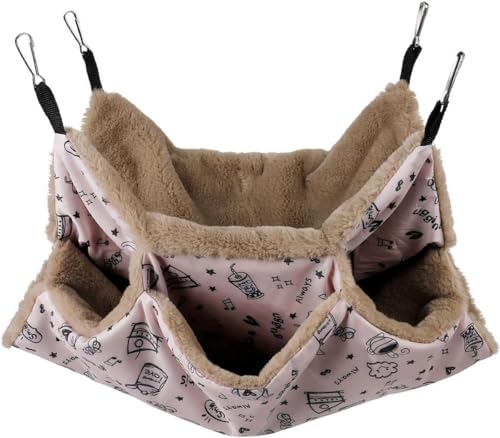 Norhogo Hamster-Hängematte, Haustier-Schaukelbett, Doppelschicht Haustierkäfig Hängematten Schläfer Hängematte Haustiere für Hamster, Frettchen, Papageien, Meerschweinchen, Käfigzubehör (Rosa) von Norhogo