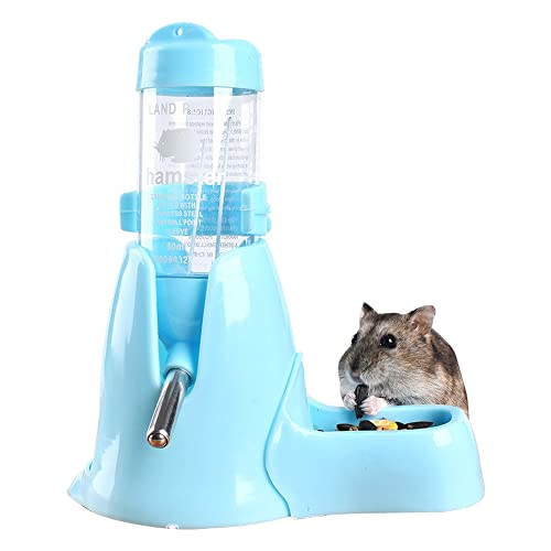 Norhogo Hamster-Wasserflasche, automatischer Futterspender mit Ständer, 80 ml ater und Futterspender für kleine Tiere, Meerschweinchen, Ratten, Kaninchen, Zwerg, Rennmäuse, Chinchilla (blau) von Norhogo