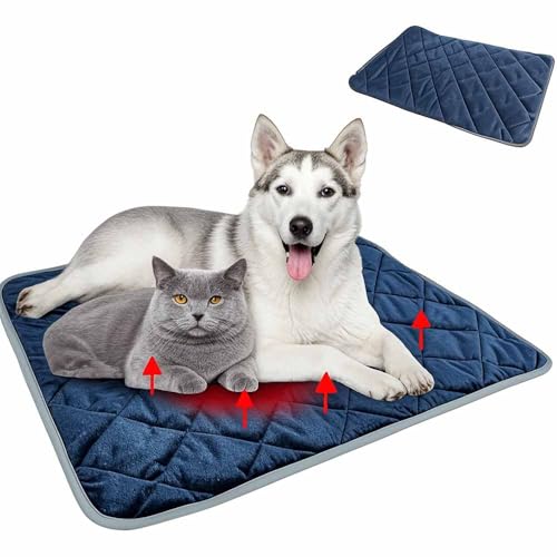 Norhogo thermo matte tiere, wärmekissen hund, wärmekissen kleintiere, katzenhöhle warm, wärmedecke hasenstall, selbstheizende decke, wärmematte katze für Katze Welpen Reise Camping, 40x50cm Marineblau von Norhogo