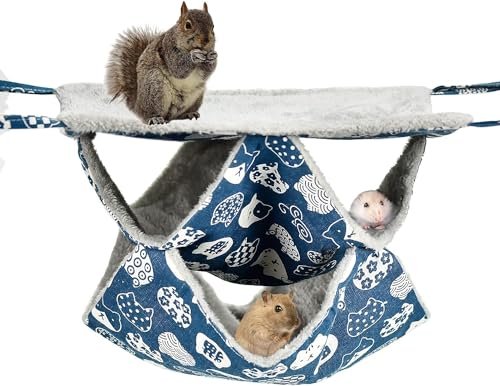 Norhogo Haustierkäfig Hängematte, 3-lagige Haustierkäfig-Hängematte, Warme Haustier liefert Hamster Hängematte mit Verstellbarem Metallhaken für Frettchen, Hamster, Chinchillas und Eichhörnchen (Blau) von Norhogo