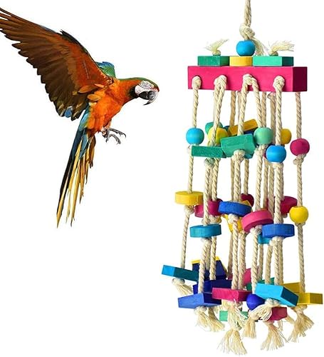 Norhogo Holzpapagei Spielzeug, Papageien-Spielzeug, Vogel-Kauspielzeug für Papageien,Vogel Kauspielzeug Papagei Käfig für große Papageien, Mehrfarbig, natürliche Holzblöcke von Norhogo