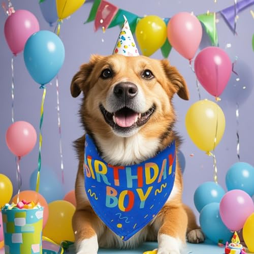 Norhogo Hund Geburtstag Bandana, Dreieck Hund Halstuch für Kleine Mittel Große Hunde, Bandana für Hunde Welpen Geburtstag Party, Junge Hund Happy Birthday Bandana, Blau von Norhogo