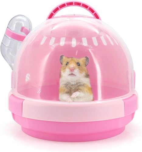 Norhogo Klein Handheld Flasche Ratte Rosa Abgehend, Hamster Aus Käfig Reise Hamster mit Wasserflasche, Tragbar Atmungsaktiv Lebensraum Tiere Tragen Kunststoff Hause Handtasche(Rosa) von Norhogo