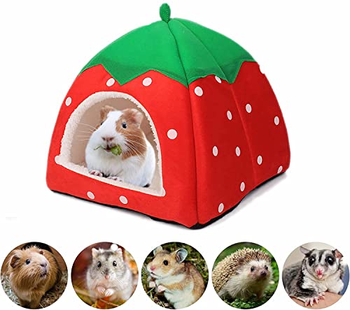 Norhogo Kleintier-Winterhaus, Erdbeer-Design Kuschelsack Waschbar, Weicher Haustier-Schlafsack, für Hamster Meerschweinchen Chinchilla Eichhörnchen Igel, Zwergkaninchen, M, 28 * 25 * 25cm von Norhogo