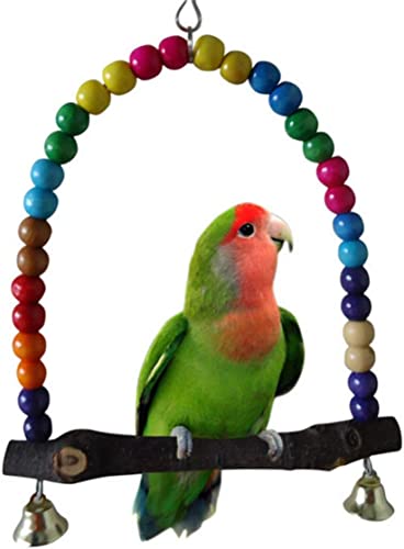 Norhogo Papagei Schaukel Spielzeug, Vogelkäfig Zubehör von Vögeln in Holz, Schaukel Papagei enthält Glocken Holzperlen, für eine große Auswahl an Papageien und Vögeln, 15cm von Norhogo
