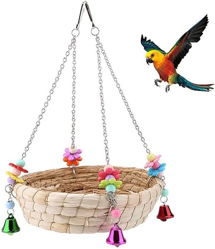 Norhogo Papageienvogelnest, Natürliche Handgewebte Strohnestbettschaukel mit 4 Metallglocken, Durable Vogel Lovebird Biss Spielzeug Korb Bett hängen Birdcage für Vögel, kleine Sittiche, Papagei thront Norhogo Papageienvogelnest, Natürliche Handgewebte Strohnestbettschaukel mit 4 Metallglocken, Durable Vogel Lovebird Biss Spielzeug Korb Bett hängen Birdcage für Vögel, kleine Sittiche, Papagei thront von Norhogo