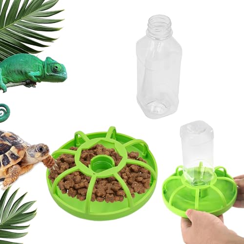 Norhogo Reptilien-Wasserspender mit Wasserflasche Geeignet für kleine Tiere wie Schildkröten, Eidechsen, Hamster (grün) von Norhogo