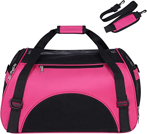 Norhogo Transporttasche für Katzen, Haustiertasche Hunde Katze Schultertasche Modisch Netztuch Transporttasche Faltbar Hundebox mit Netzfenster Reise Hundetasche Reiseträger Katzentasche Rosa L von Norhogo