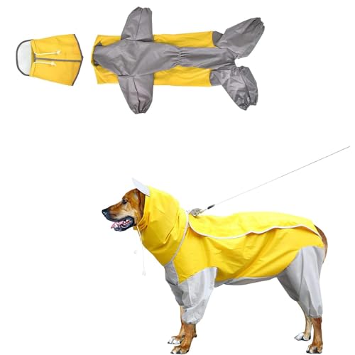 Norhogo Wasserdichter Hundemantel mit Kapuze, Verstellbarer, wasserdichter Poncho, leichte, schnell trocknende Regenjacke für Hunde, mittlere/große Größe (26, gelb) von Norhogo