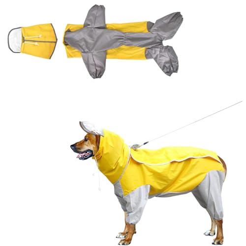 Norhogo Wasserdichter Hundemantel mit Kapuze, Verstellbarer, wasserdichter Poncho, leichte, schnell trocknende Regenjacke für Hunde, mittlere/große Größe (26, gelb) von Norhogo