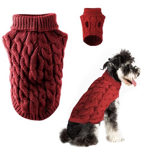 Norhogo Winter Haustier Kleidung Hund Pullover Kleidung, Hund Sweater Weste Haustier Weiche Bequeme Rollkragen Gestrickte Welpen Kleidung, für Kleine Mittlere Große Hund Welpen Katze (L, Rot) von Norhogo