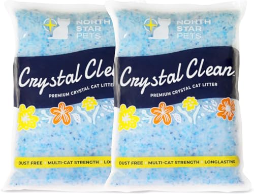 Crystal Clean Premium Katzenstreu mit frischem Duft, mit Geruchskontrolle (5 x schneller), bestes leichtes, nicht klumpendes Katzenstreu, um Urin zu absorbieren, trocknet feste Abfälle (2 x 4,1 kg von North Star Pets