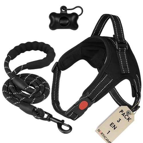 Hundegeschirr und reflektierende Leine, 3 m, für mittelgroße Hunde, Schwarz Hundegeschirr und reflektierende Leine, 3 m, für mittelgroße Hunde, Schwarz von Northcamp