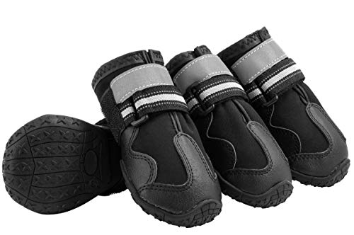 NorthPET Pfotenschutz für Hunde Hundeschuhe 4er Set mit Aufbewahrungsbeutel Wasserdicht und rutschfeste mit Reflektorstreifen Größe S - 6,5 x 6,5cm von Northpoint