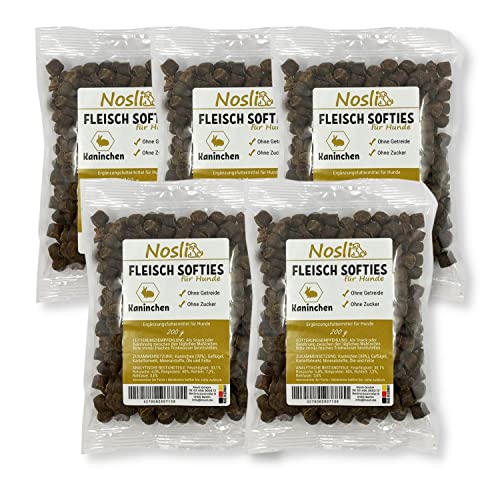 Nosli Fleisch Softies für Hunde • Trainingsleckerli • Hundeleckerli • getreidefrei • Kaninchen (5 x 200g) von Nosli